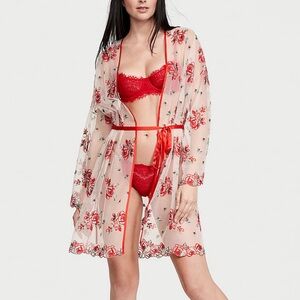 Victoria’s Secret Floral Embroidery Sheer Mesh Robe